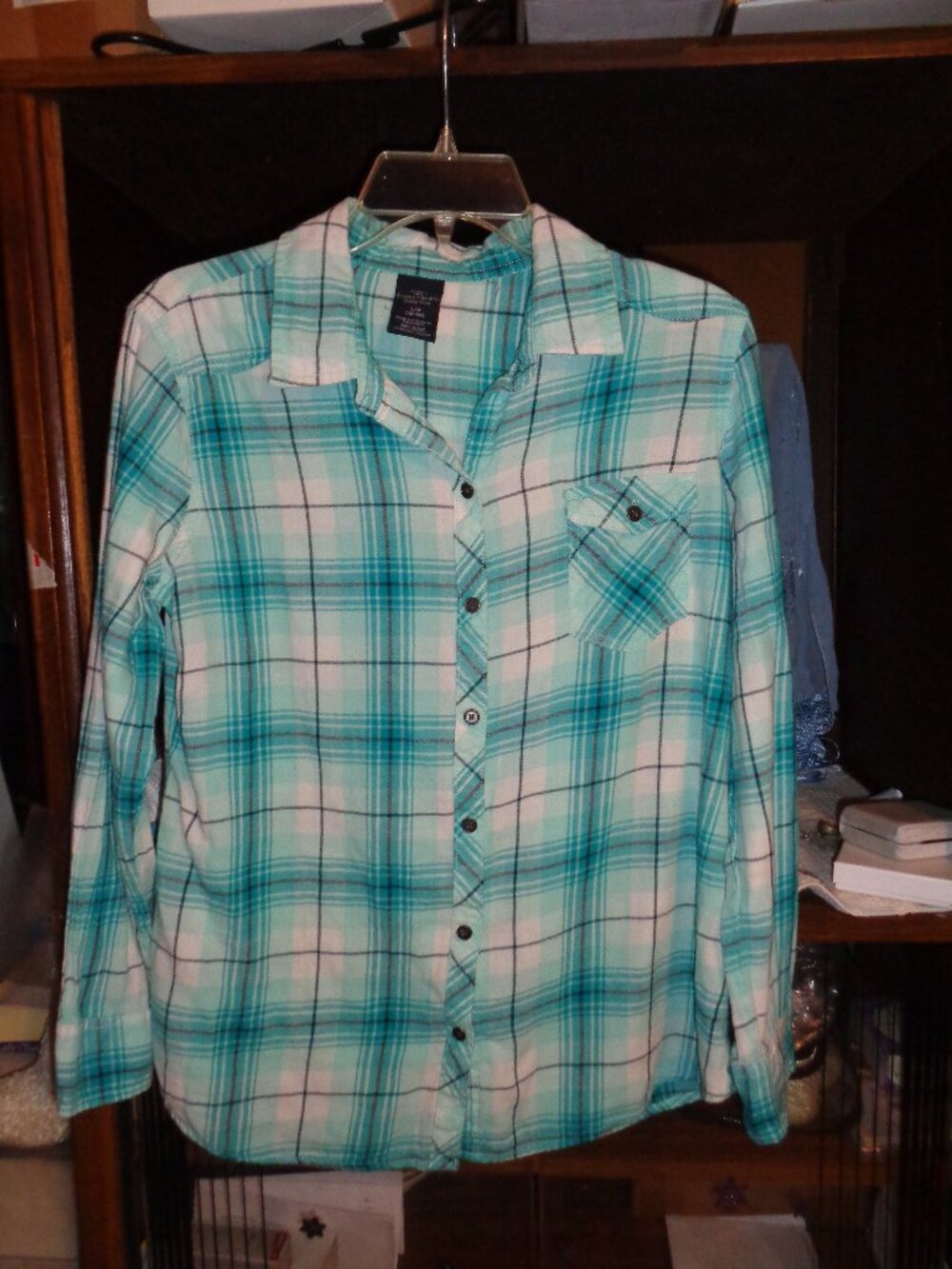 LOVELY COLORS FADED GLORY FLANNEL SHIRT-SZ LARGE 12/14-GENTLY WORN